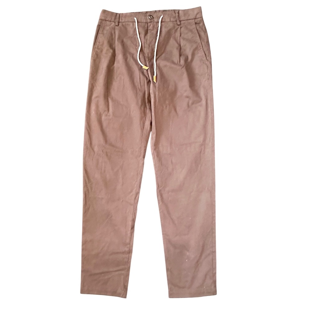 Eleventy Milano Mens Brown Drawstring Pleated Tapered Trousers Size 32 Italy